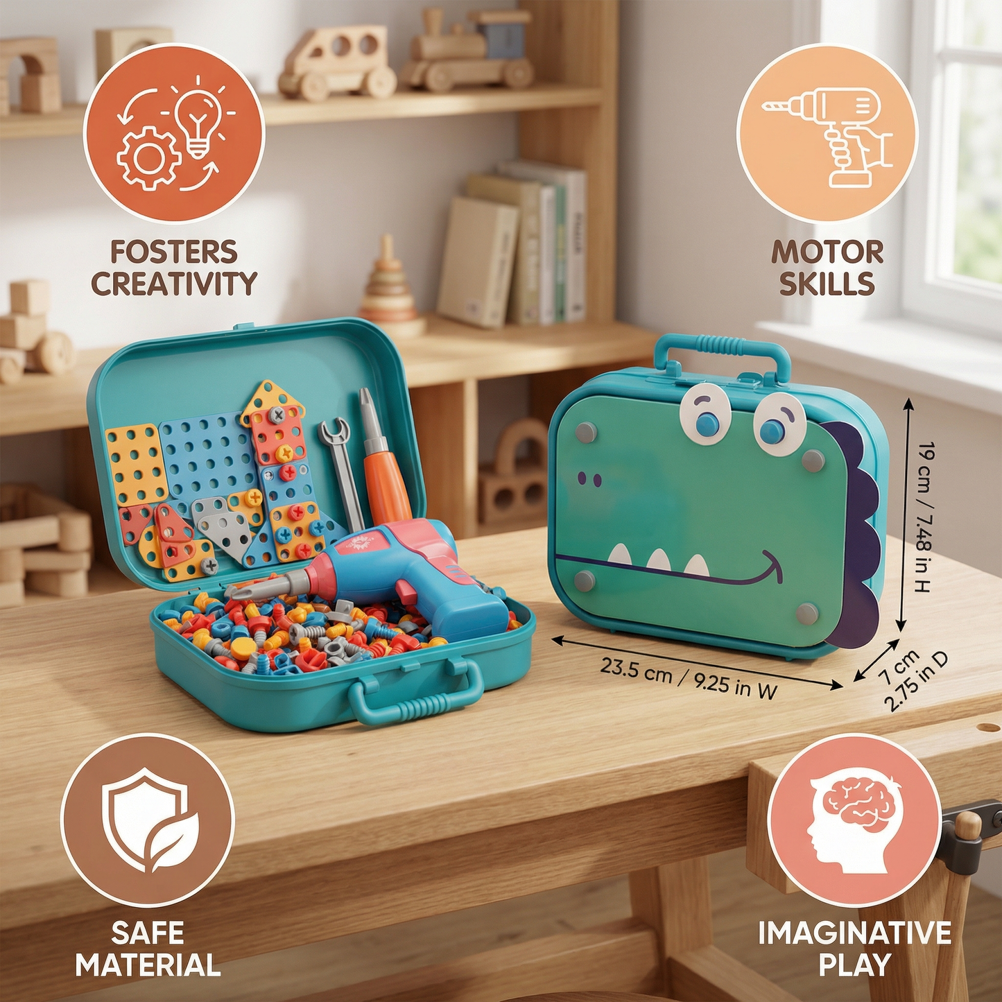 Handyman Construction Set for Children in Cute Dino Design