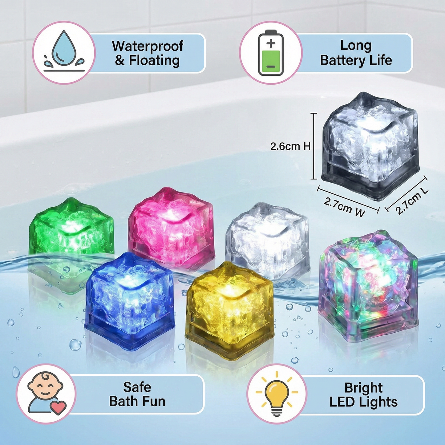 Light-up Bath Cube Toys for Children, Set of 6
