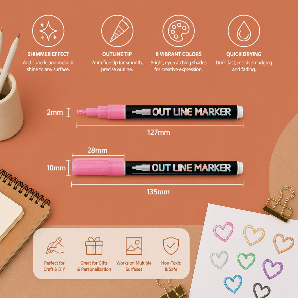 Outline Shimmer & Metallic Glitter Marker Set