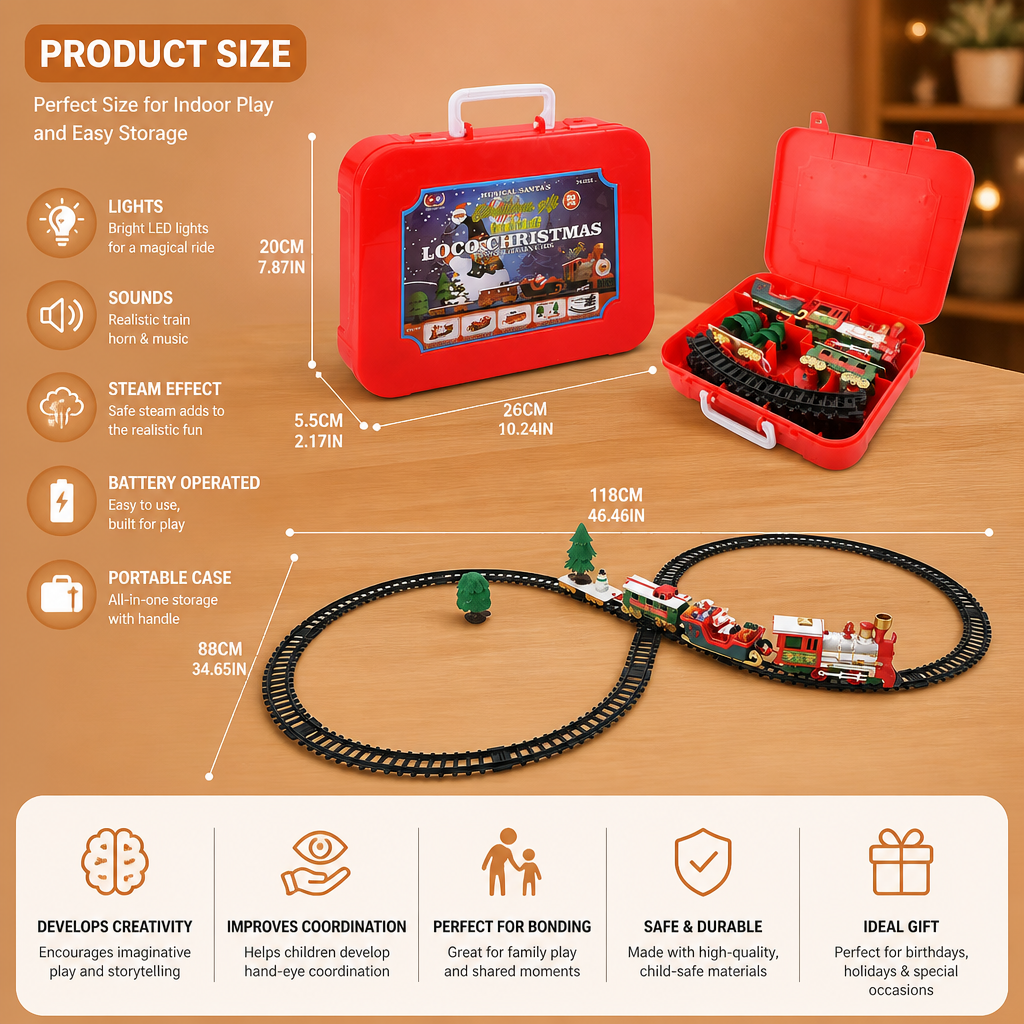 Kids’ Electric Train Set with Lights, Sounds & Steam Effects