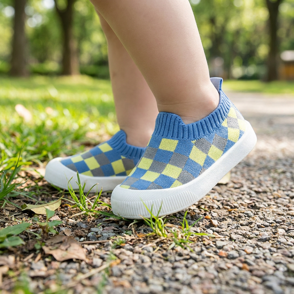 Checkered Lightweight Baby Walking Shoes with Soft, Non-Slip Soles