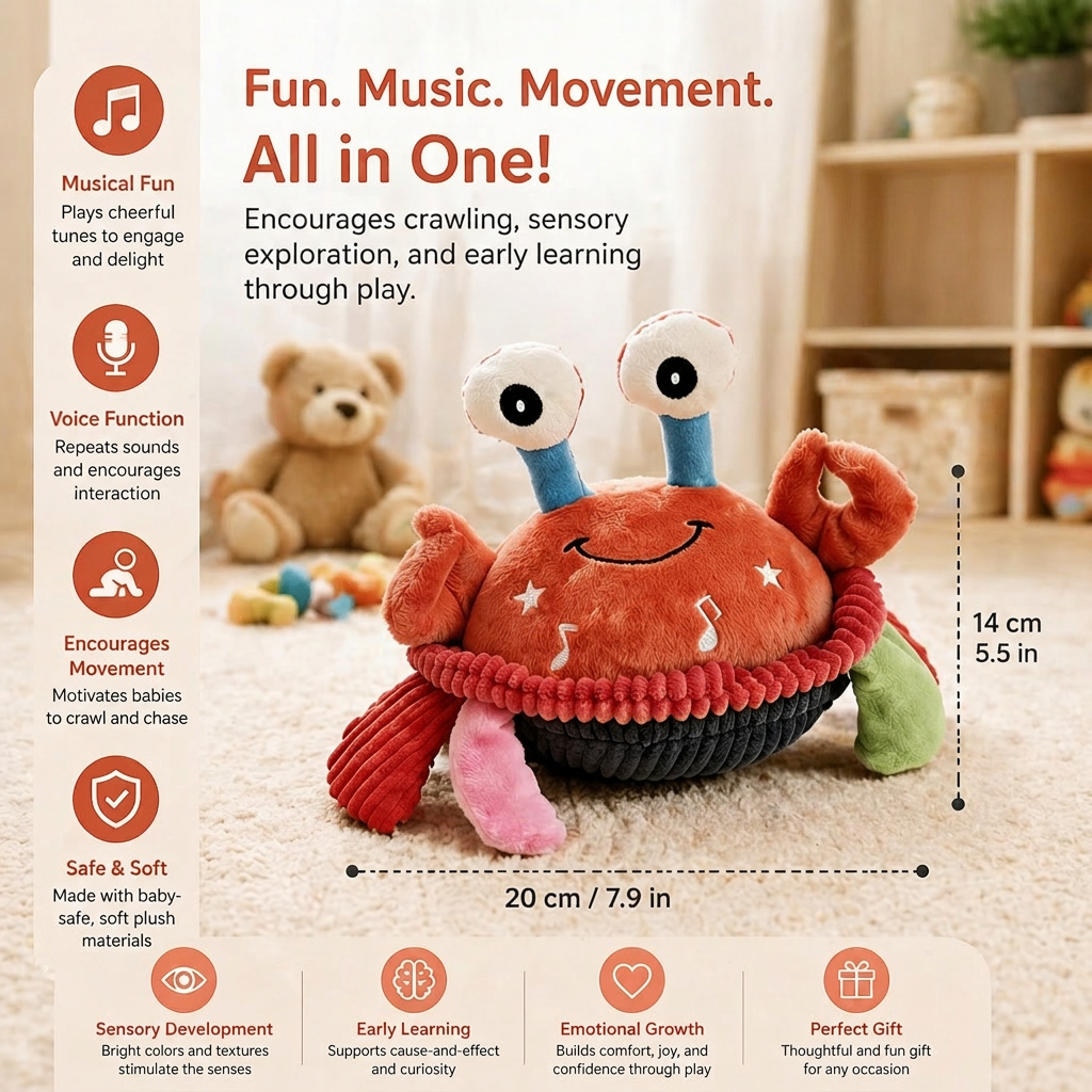 Interactive Musical Crab with Voice Function – Moving Educational Toy for Babies