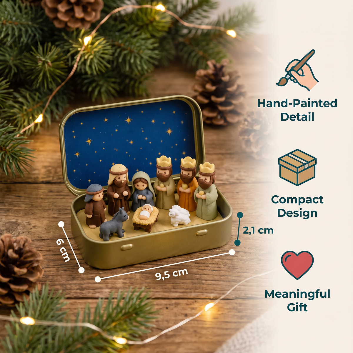 Mini Christmas Nativity Scene in a Box – Hand-Painted Nativity Figure Set