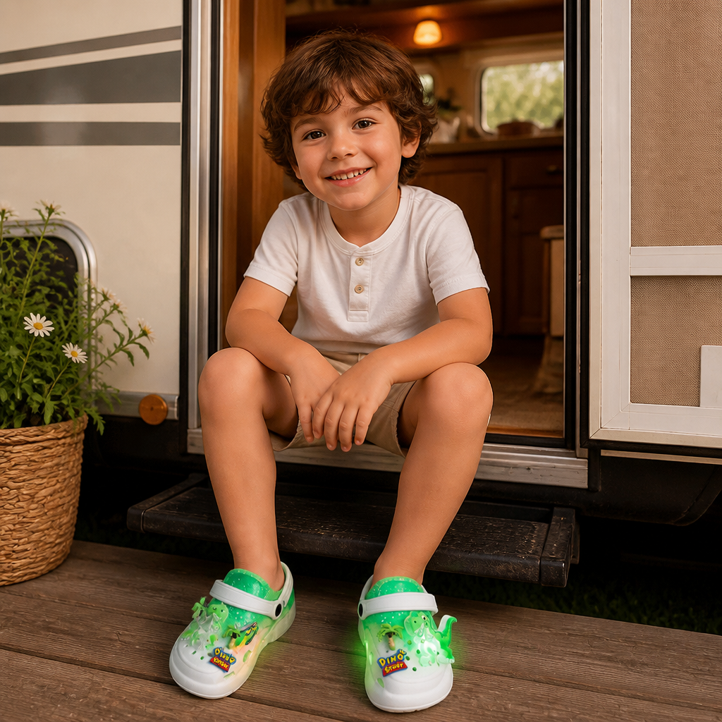 Kids’ LED Dinosaur Clogs – Light-Up Non-Slip Summer Garden & Beach Shoes