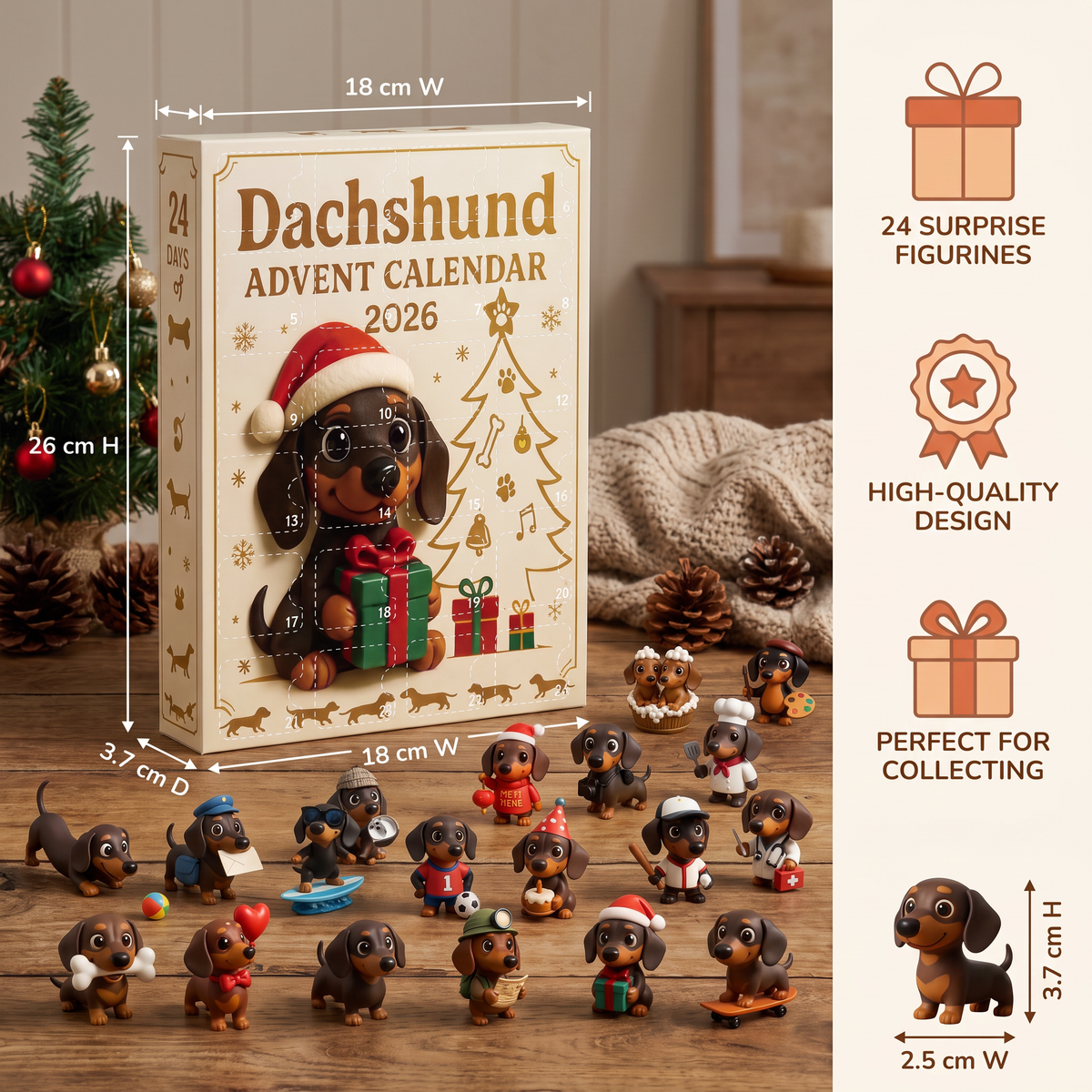 24-Day Dachshund Advent Calendar with Surprise Figurines