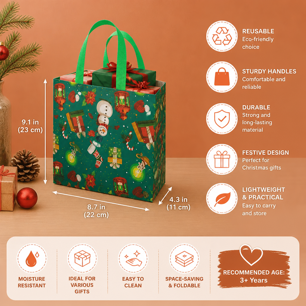 Reusable Christmas Gift Bags with Handles β Various Festive Designs