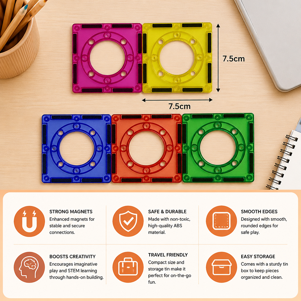 Magnetic Building Blocks Set for Kids – Travel-Friendly Storage Tin