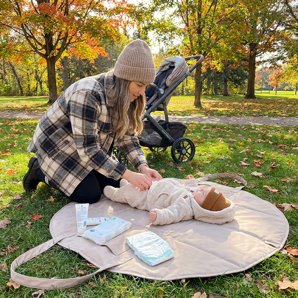2-in-1 Folding Diaper Bag & Changing Mat β Lightweight & Spacious Travel Tote for Moms