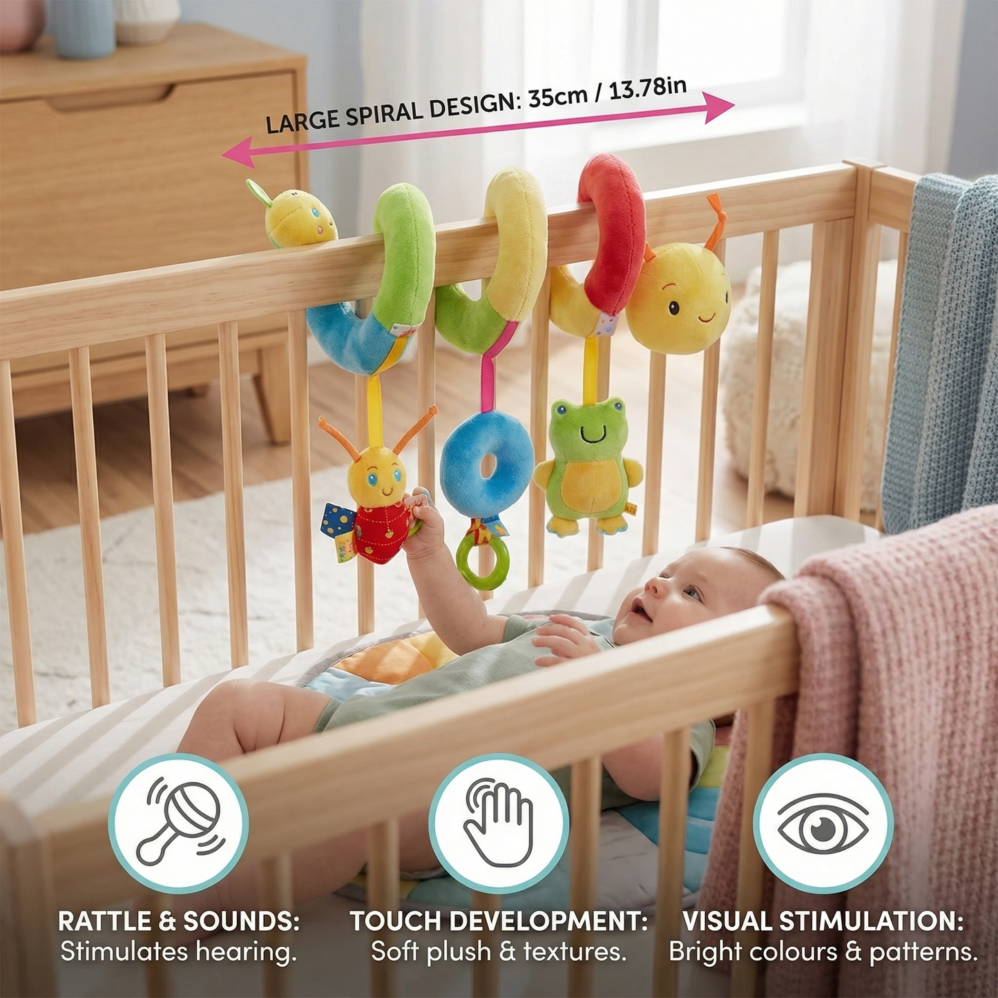 3-in-1 Caterpillar Rattle Toy for Home and On-the-Go