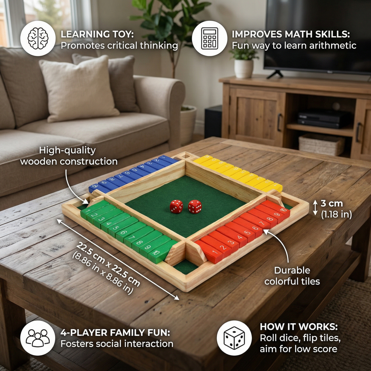 Shut The Box Family Folding Game 4 Player Set