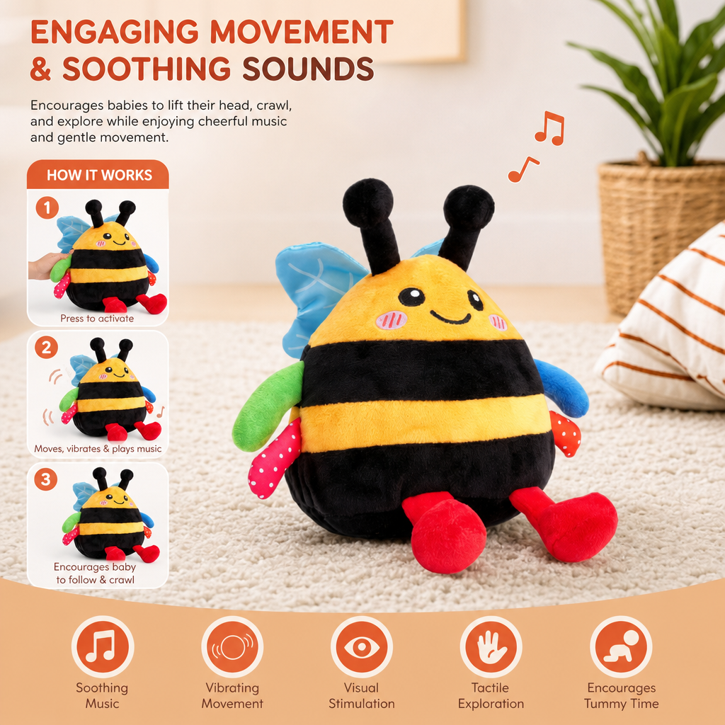 Interactive Musical Tummy Time Bee Plush Toy