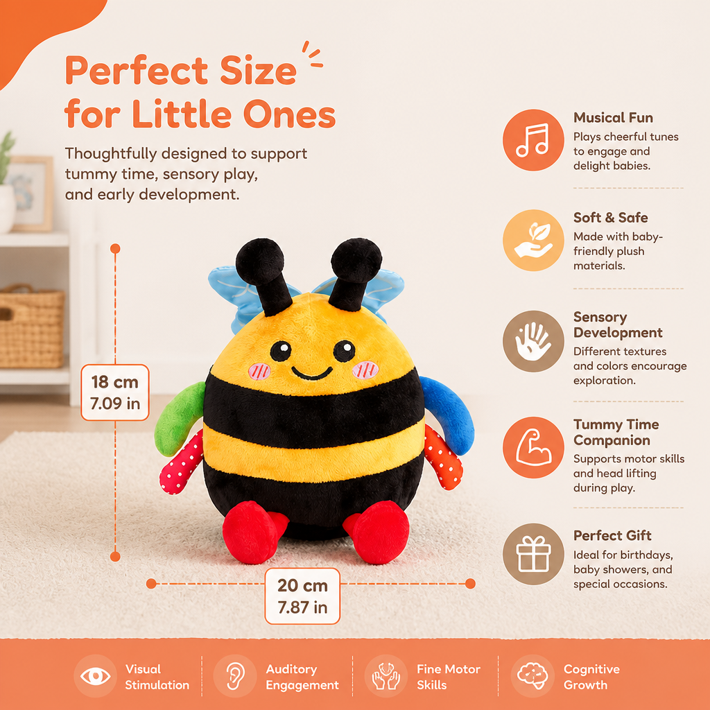 Interactive Musical Tummy Time Bee Plush Toy