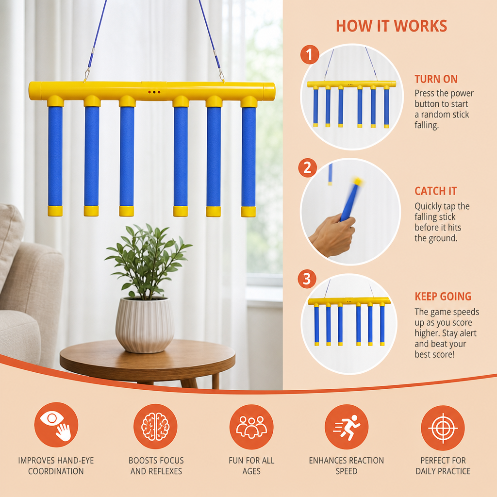Falling Sticks Reflex Challenge Game – Hand-Eye Coordination Toy