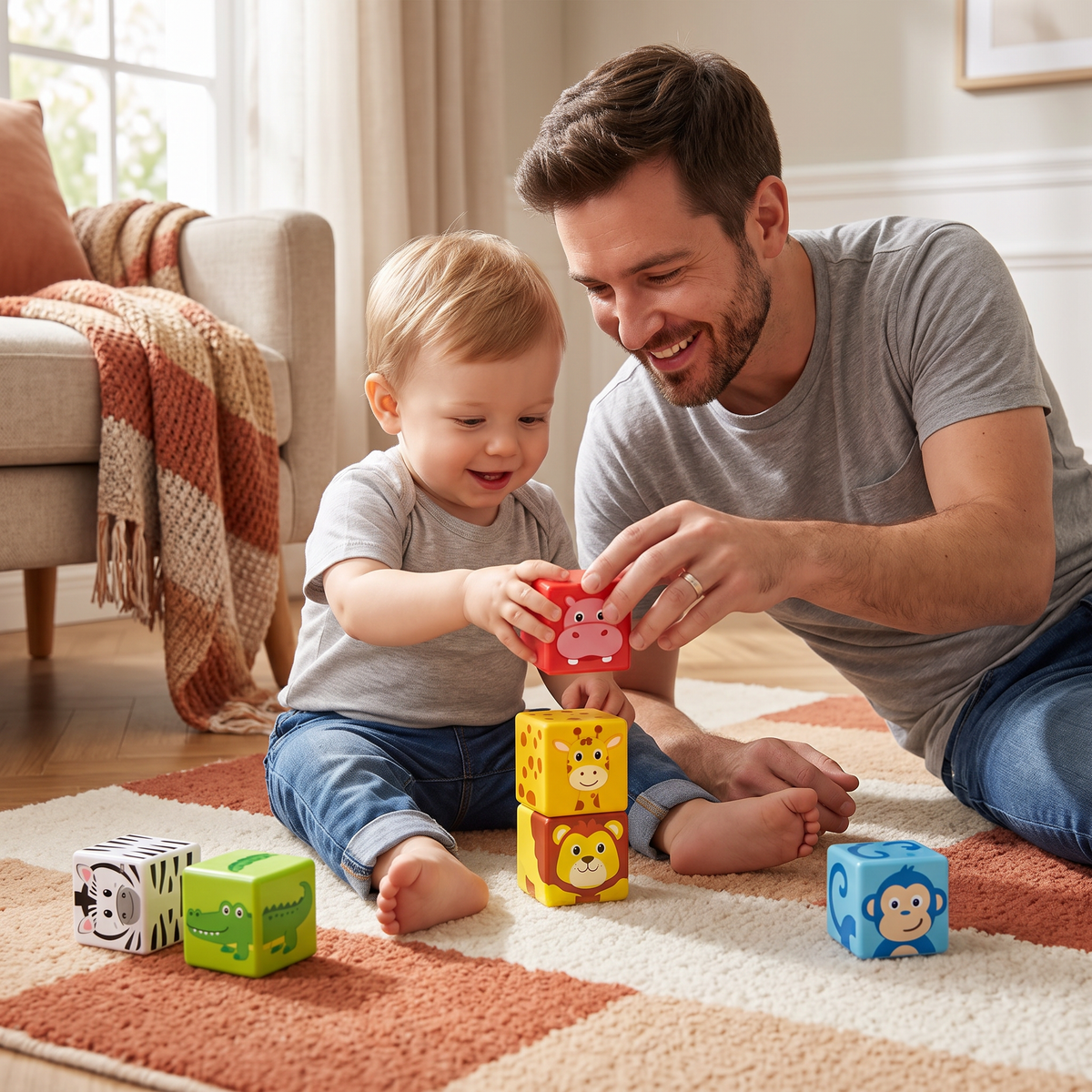 Toddler-Safe 4.2 cm Safari Animal Magnetic Building Cubes – STEM Learning Blocks