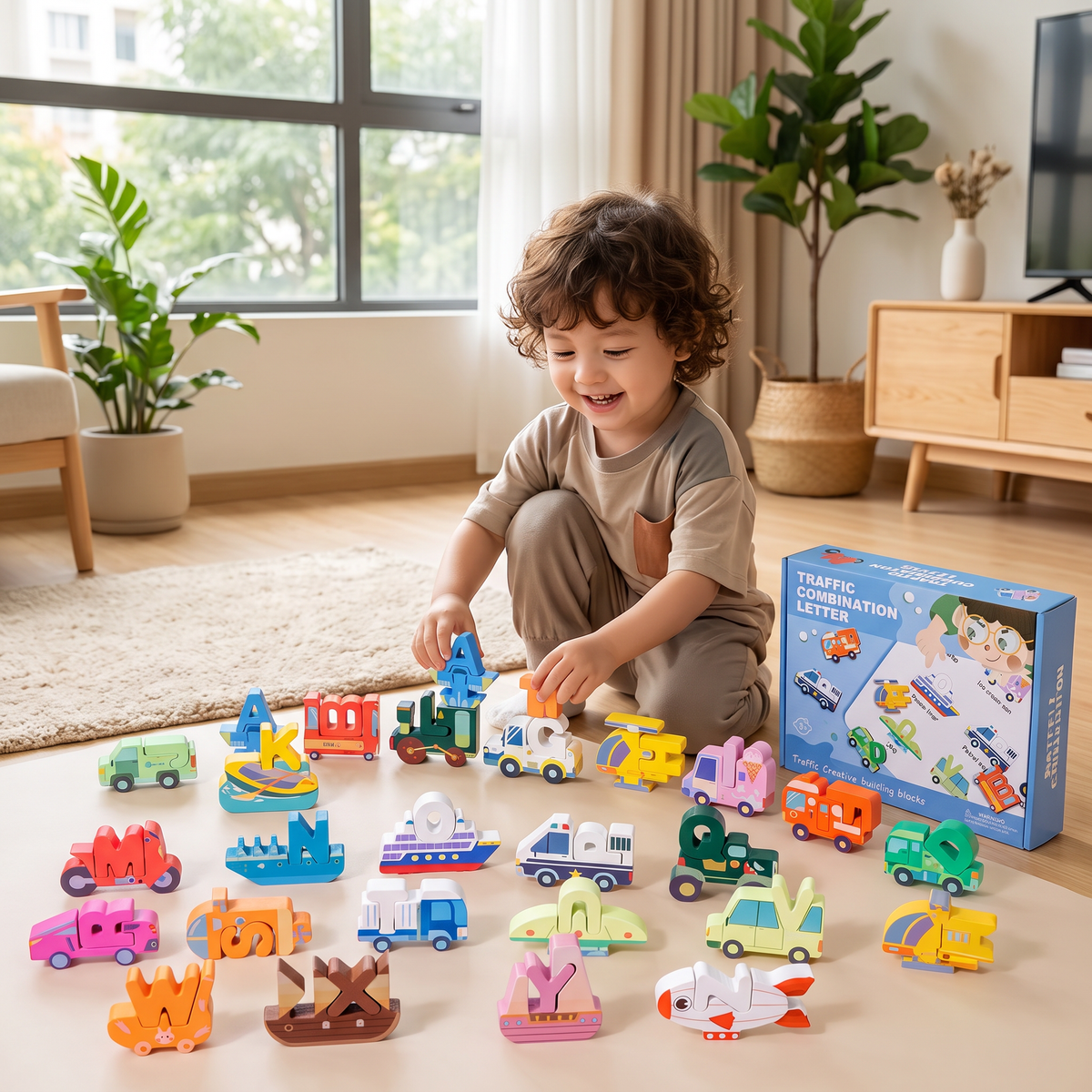 52-teiliges Montessori-3D-Alphabet-Bausteinset