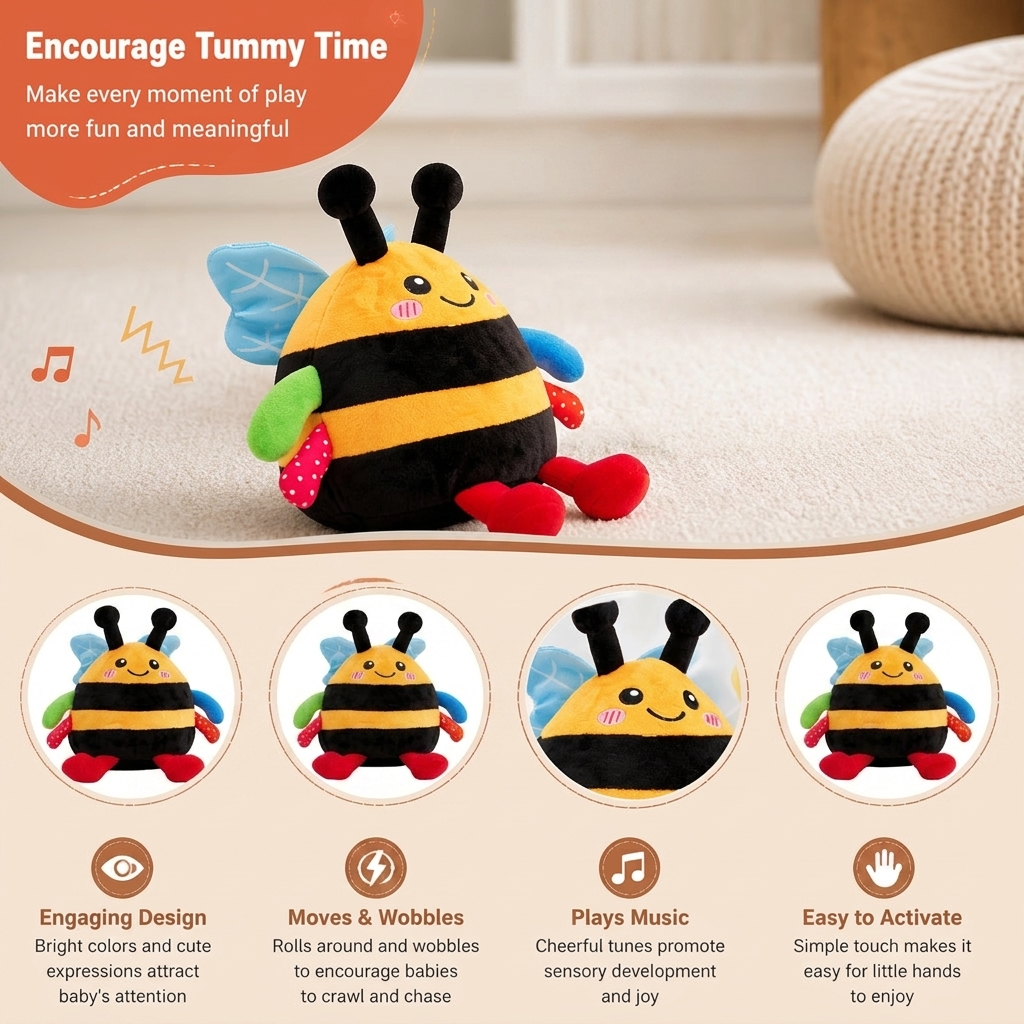 Interactive Musical Tummy Time Bee Plush Toy