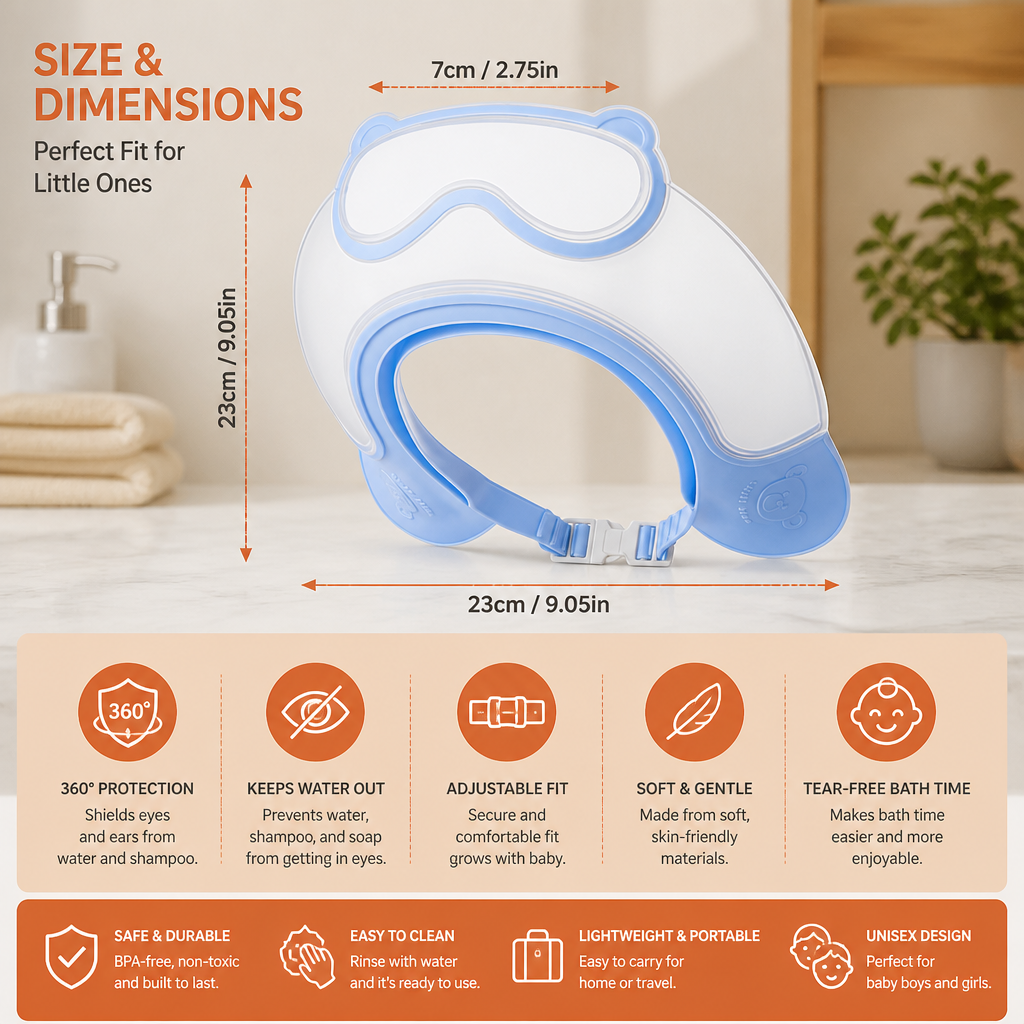Adjustable Baby Water & Shampoo Visor with 360° Eye & Ear Protection