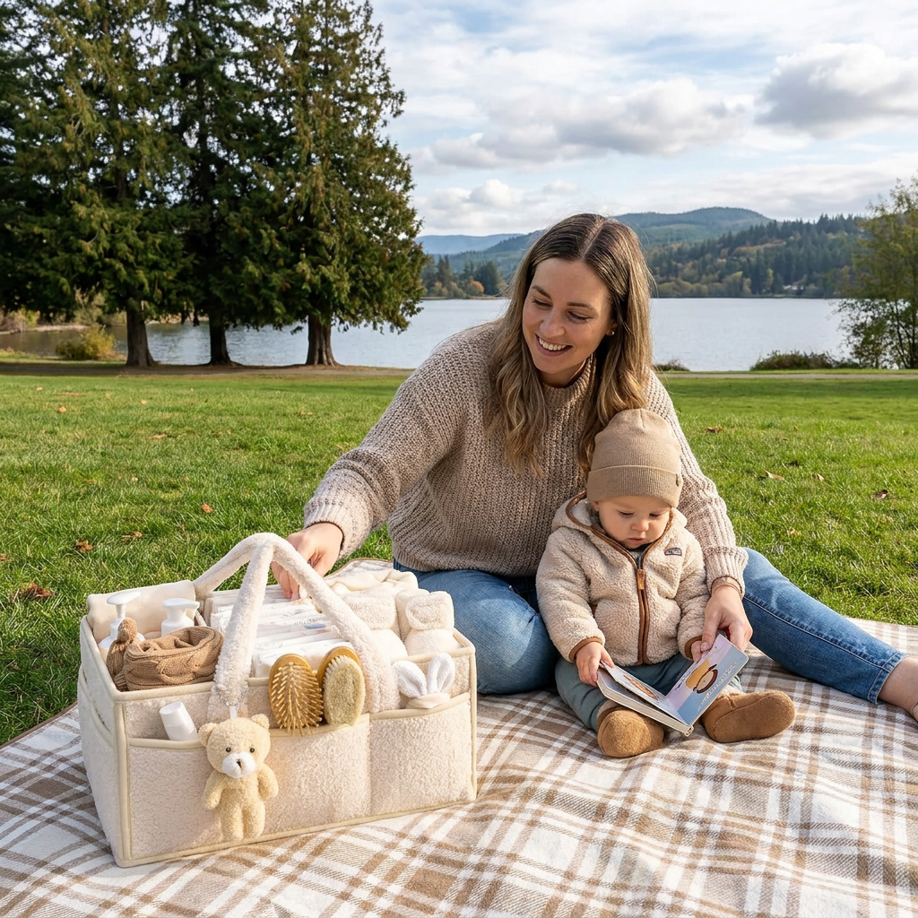 Plush Sherpa Baby Diaper Caddy – Storage Basket for Nursery & Changing Table