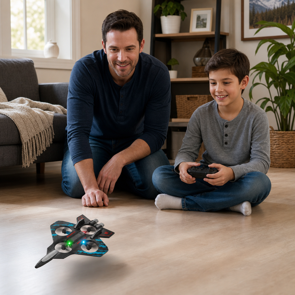 Durable Foam RC Fighter Jet Drone for Indoor & Outdoor Flying – 360° Flips & LED Lights