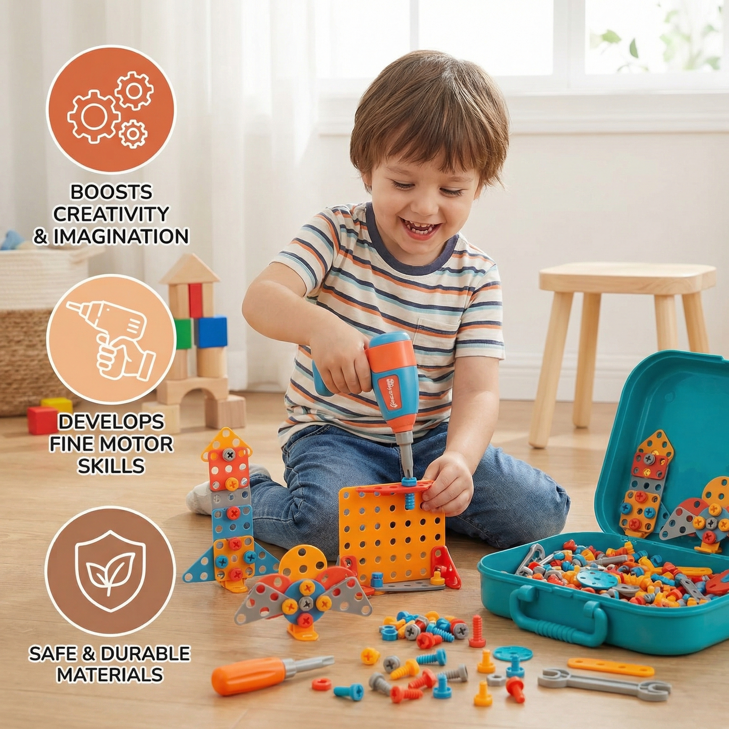 Handyman Construction Set for Children in Cute Dino Design