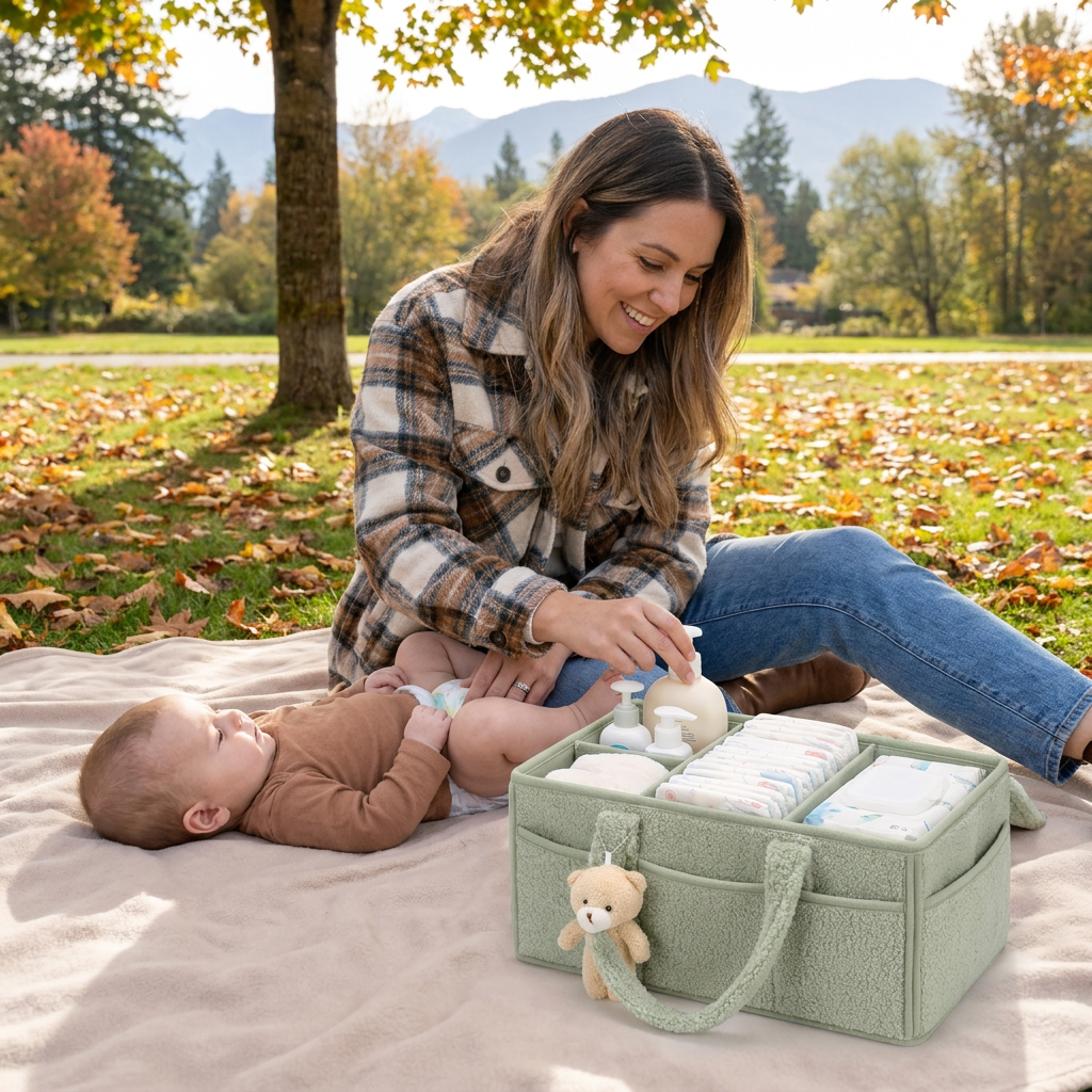 Plush Sherpa Baby Diaper Caddy – Storage Basket for Nursery & Changing Table