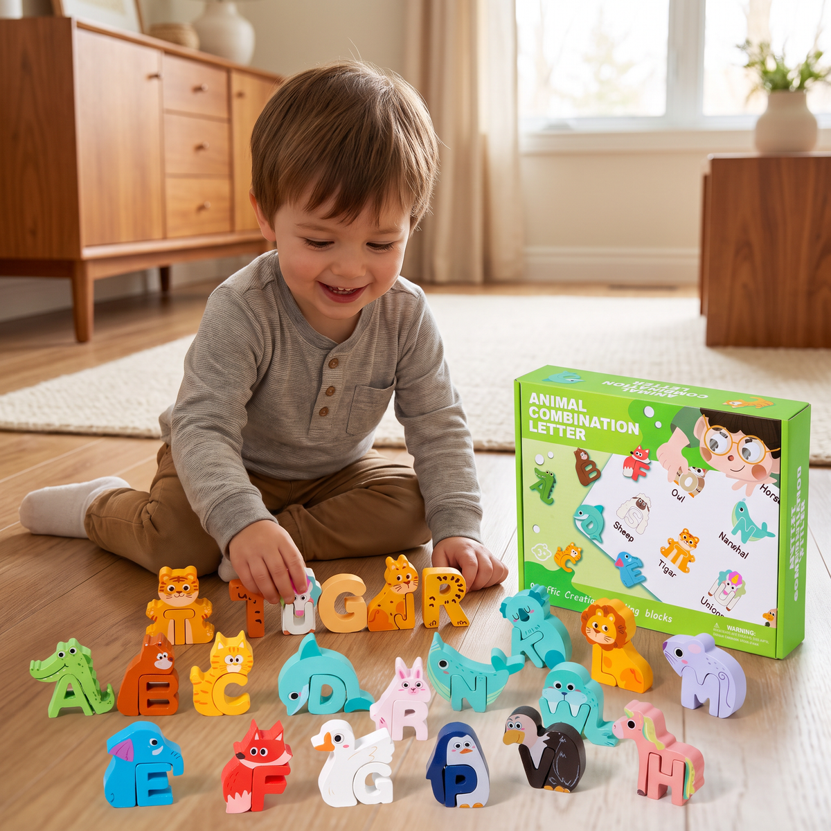 52-teiliges Montessori-3D-Alphabet-Bausteinset
