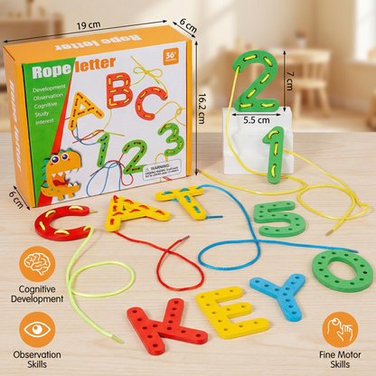 Letters, Numbers, and Colors Stringing Learning Game Made of Wood