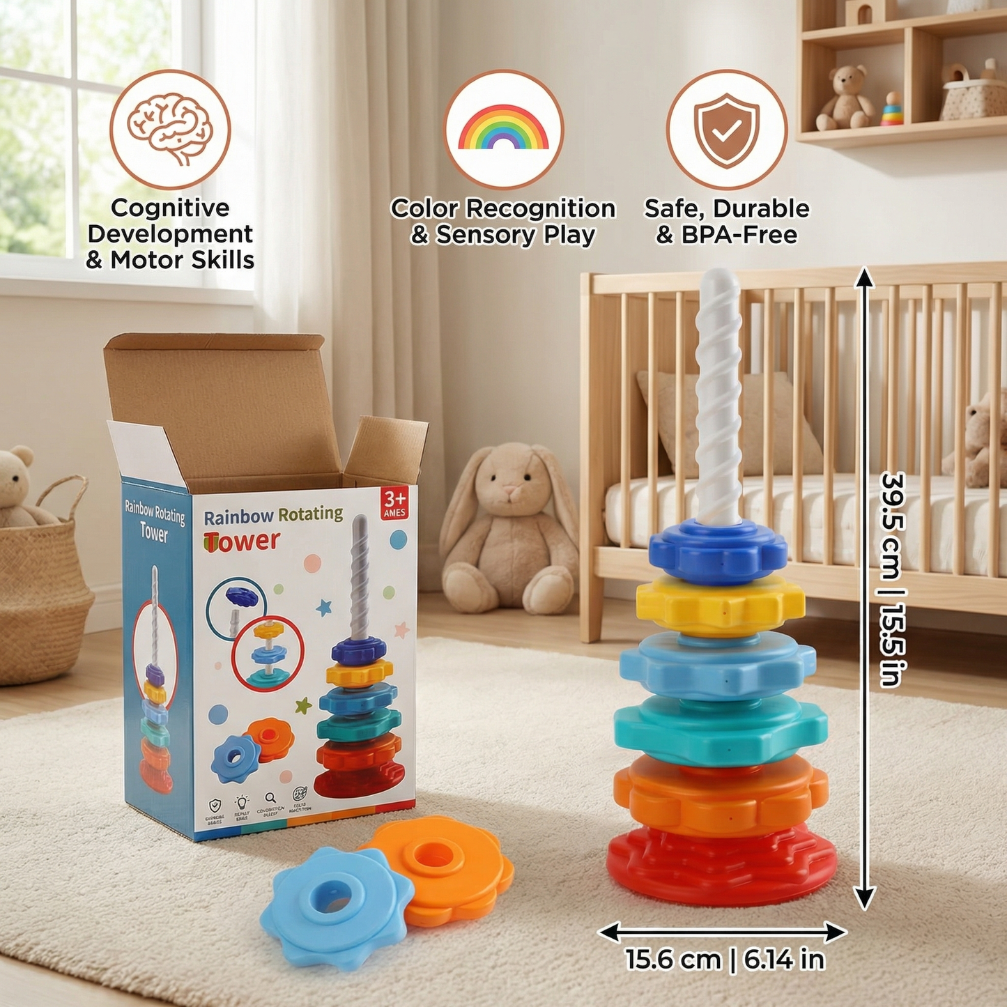 Rainbow Rotating and Coloring Tower Toy