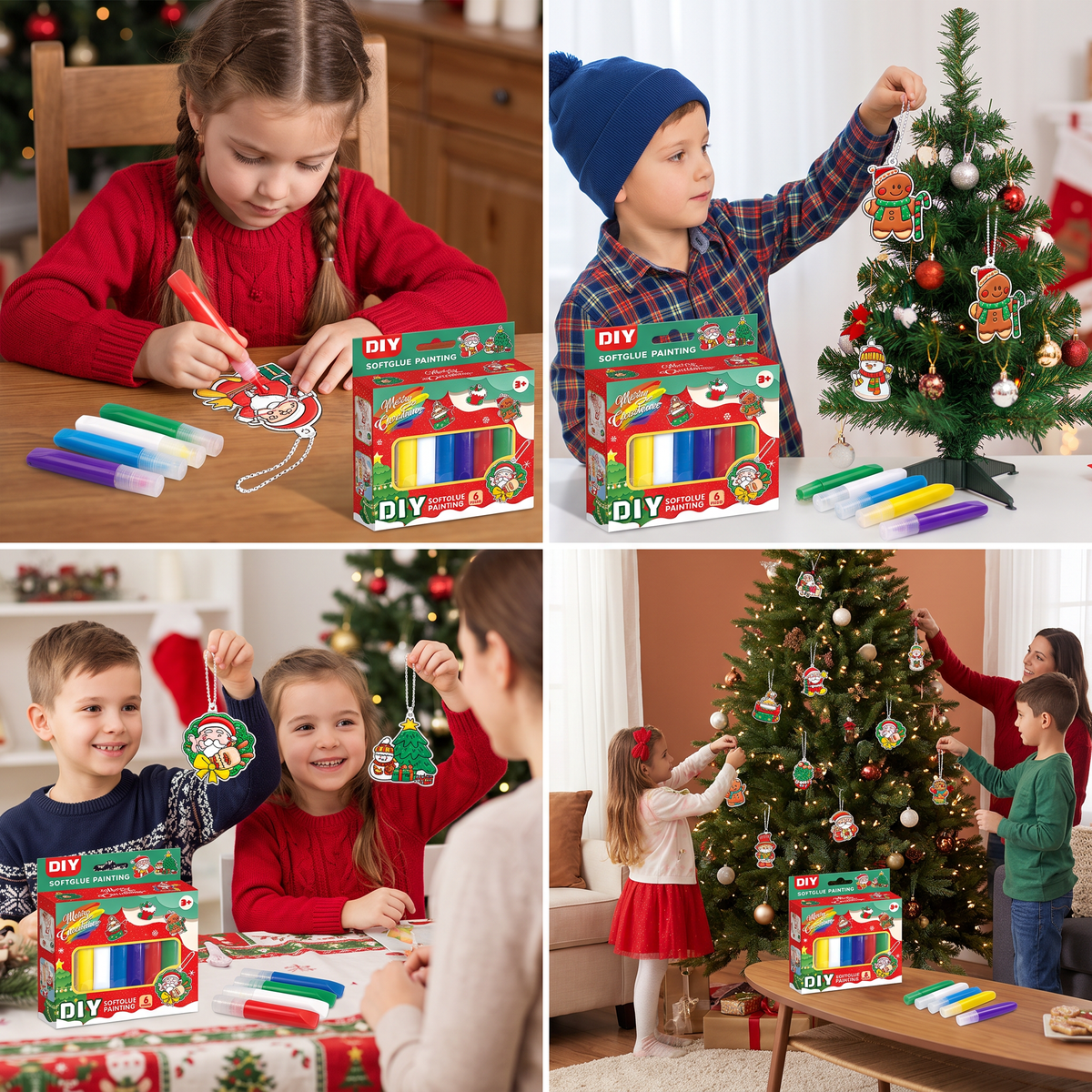 DIY Christmas No-Bake Glue Painting Ornament Craft Kit for Kids