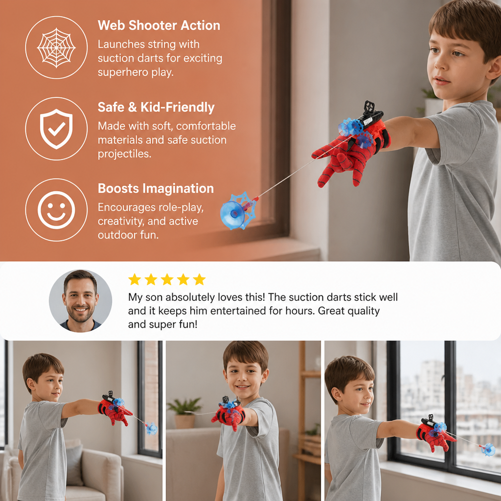 Superhero Web Launcher Glove Set – Wrist String Shooter with Suction Darts
