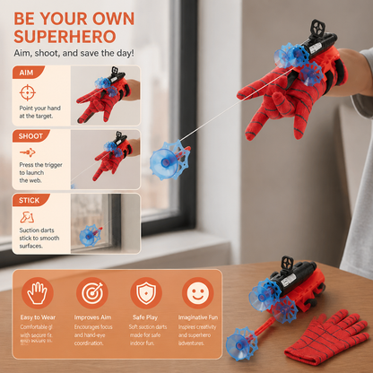 Superhero Web Launcher Glove Set – Wrist String Shooter with Suction Darts