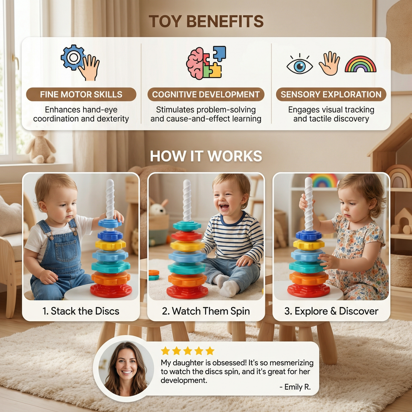Rainbow Rotating and Coloring Tower Toy