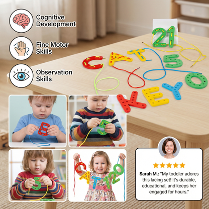 Letters, Numbers, and Colors Stringing Learning Game Made of Wood