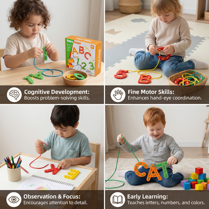 Letters, Numbers, and Colors Stringing Learning Game Made of Wood