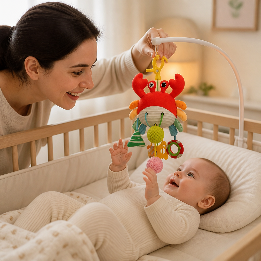 Crab Activity Toy with Pull Cord, Rattle & Teether for Babies