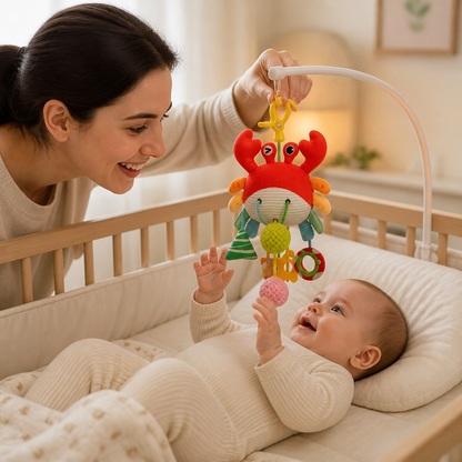 Crab Activity Toy with Pull Cord, Rattle & Teether for Babies