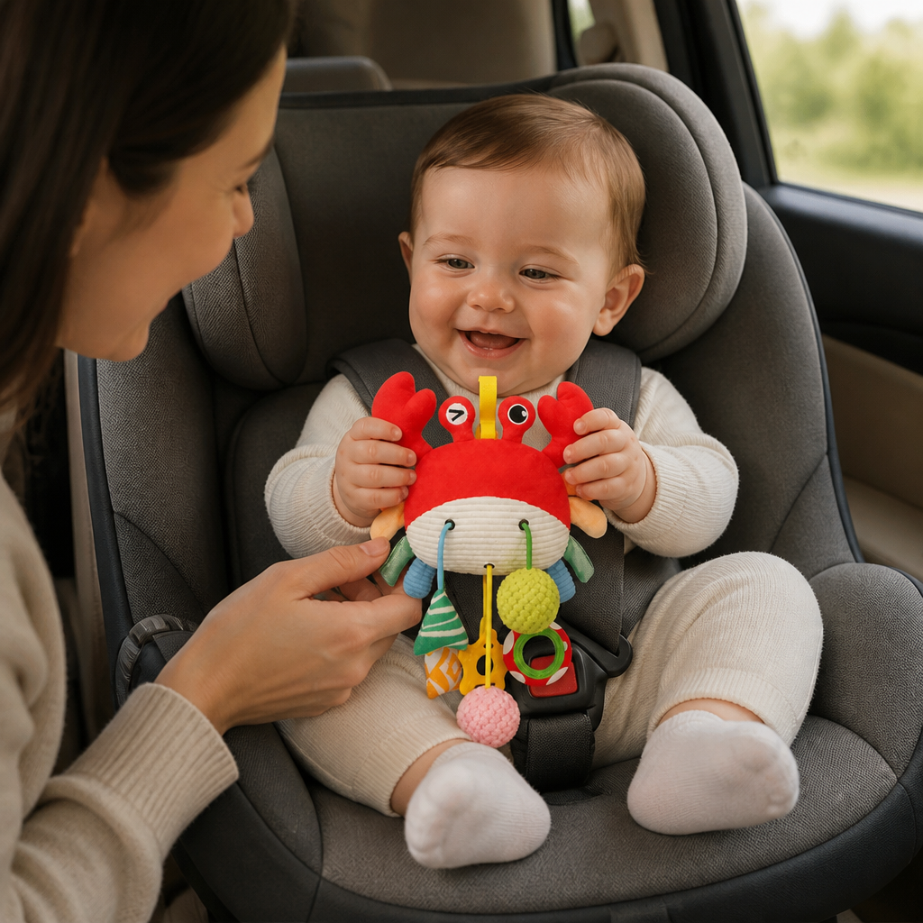 Crab Activity Toy with Pull Cord, Rattle & Teether for Babies