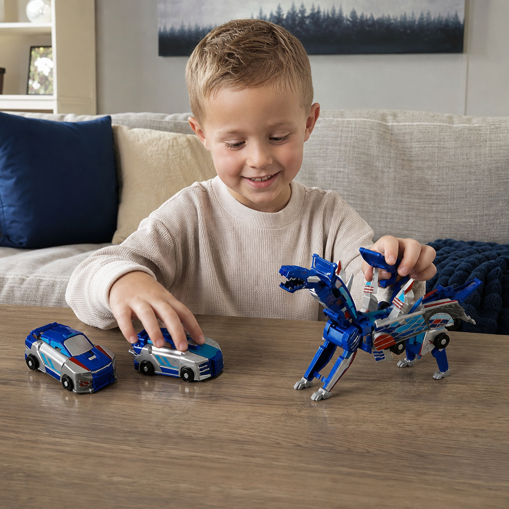 2-in-1 Magnetic Transforming Car & Dinosaur Toy with Automatic Collision Action