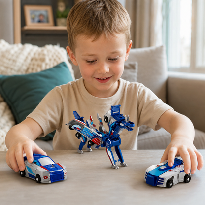 2-in-1 Magnetic Transforming Car & Dinosaur Toy with Automatic Collision Action
