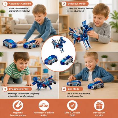 2-in-1 Magnetic Transforming Car & Dinosaur Toy with Automatic Collision Action