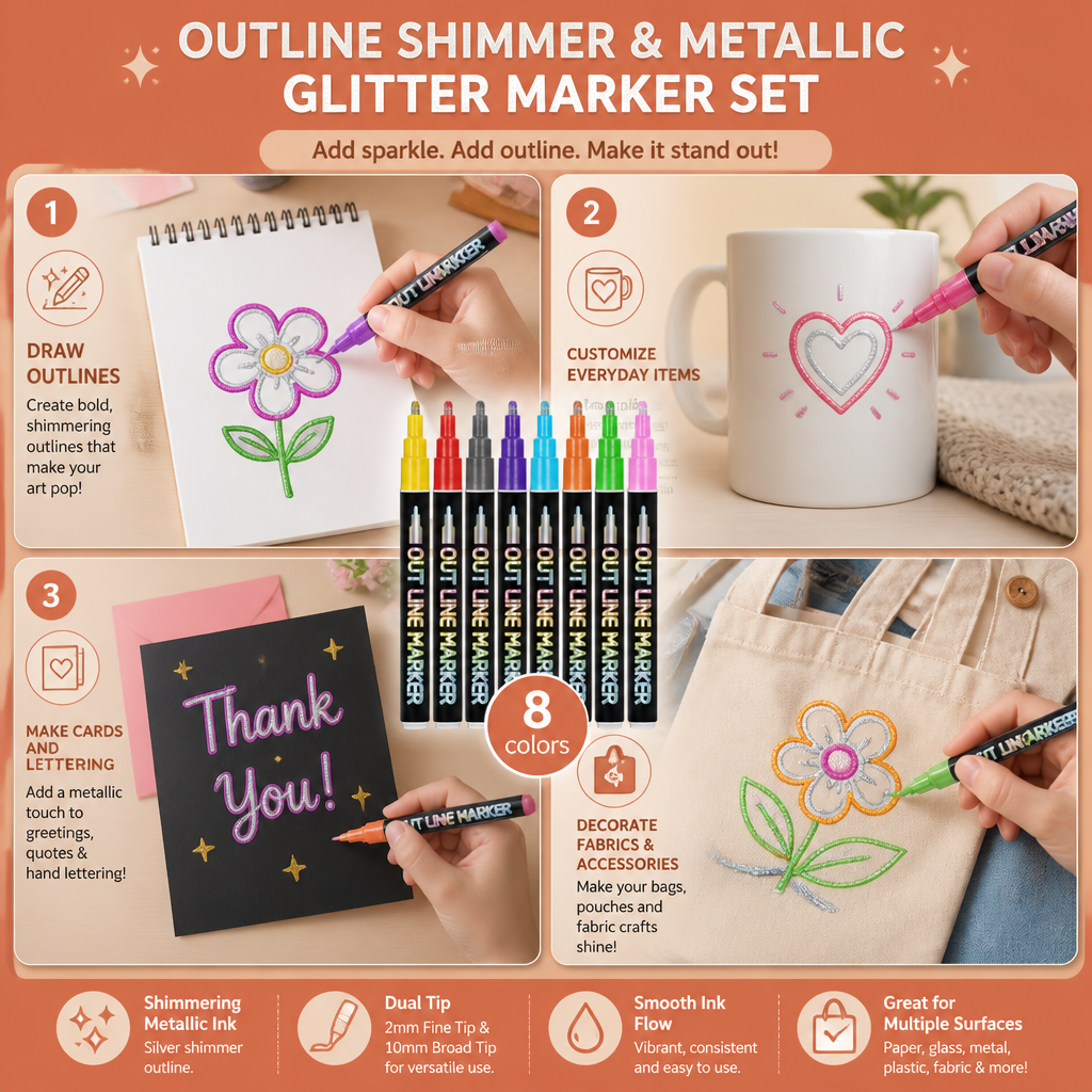 Outline Shimmer & Metallic Glitter Marker Set