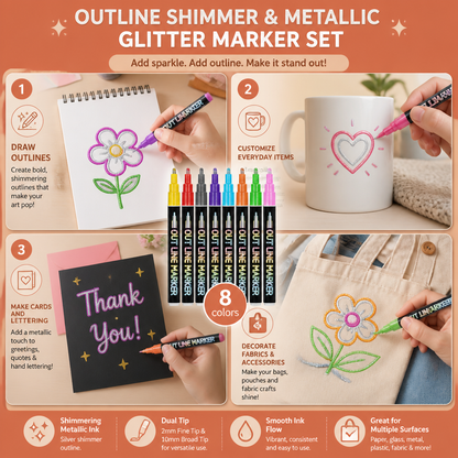 Outline Shimmer & Metallic Glitter Marker Set