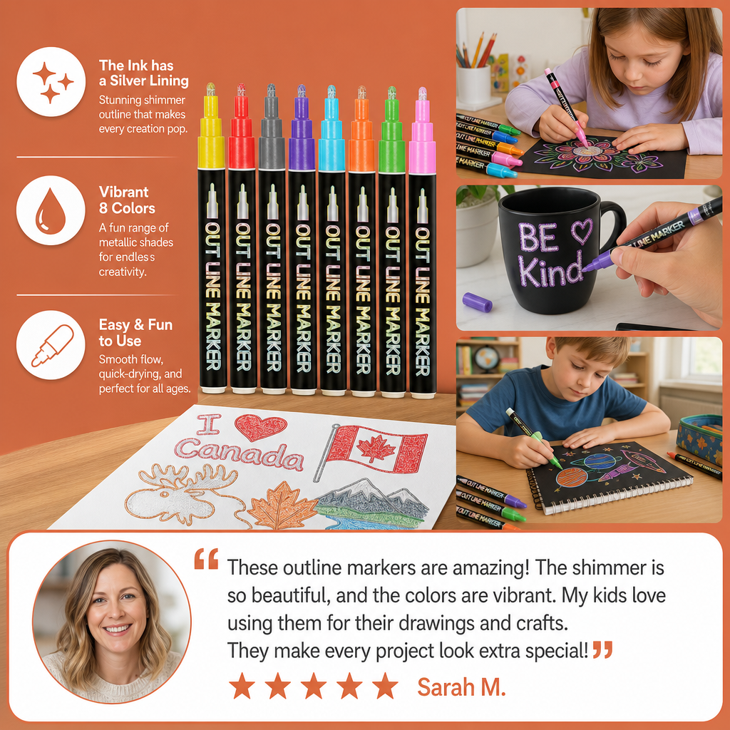 Outline Shimmer & Metallic Glitter Marker Set