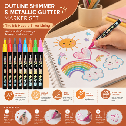 Outline Shimmer & Metallic Glitter Marker Set