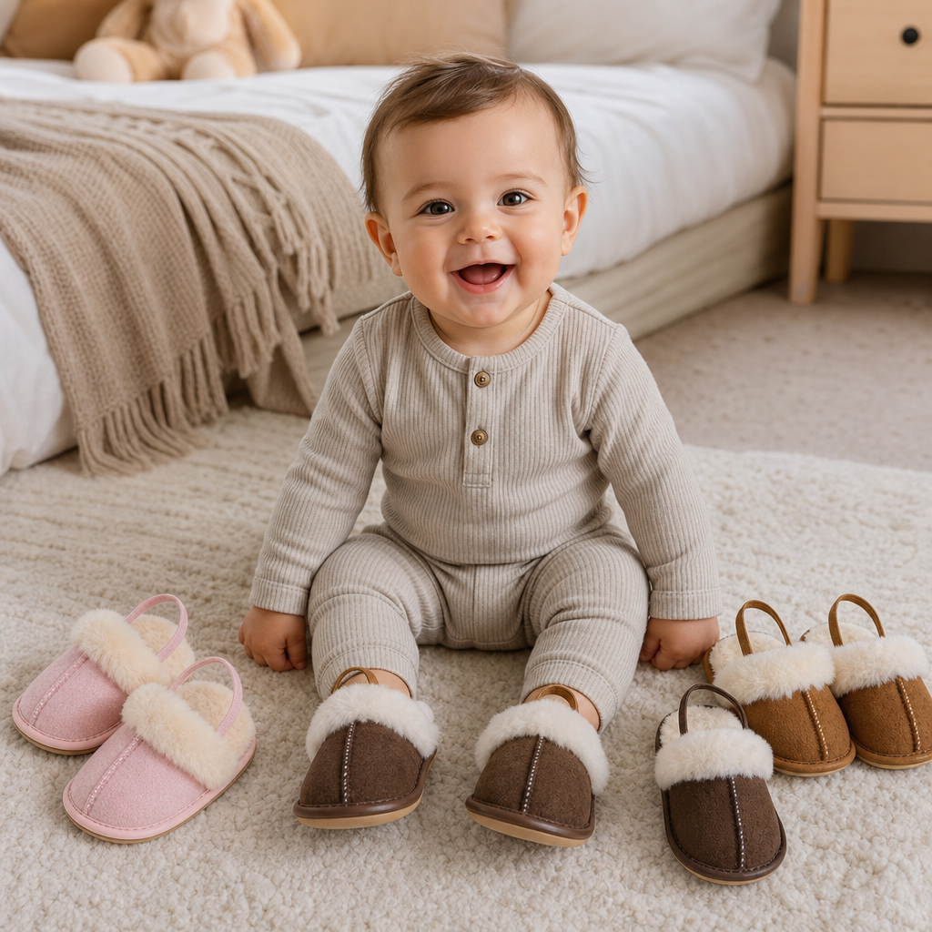 Fluffy Baby & Toddler Slippers with Soft Plush Lining and Non-Slip Soles