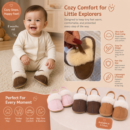 Fluffy Baby & Toddler Slippers with Soft Plush Lining and Non-Slip Soles