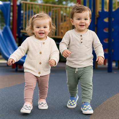 Checkered Lightweight Baby Walking Shoes with Soft, Non-Slip Soles