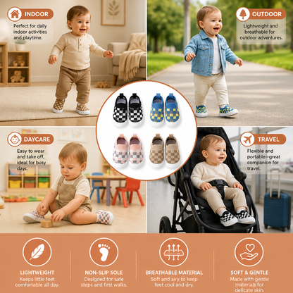 Checkered Lightweight Baby Walking Shoes with Soft, Non-Slip Soles