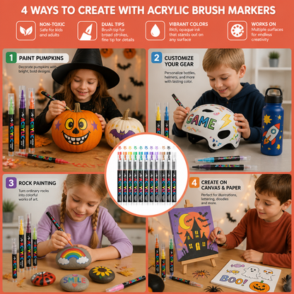 Dual-Tip Acrylic Paint Marker Set with Fine & Brush Tips