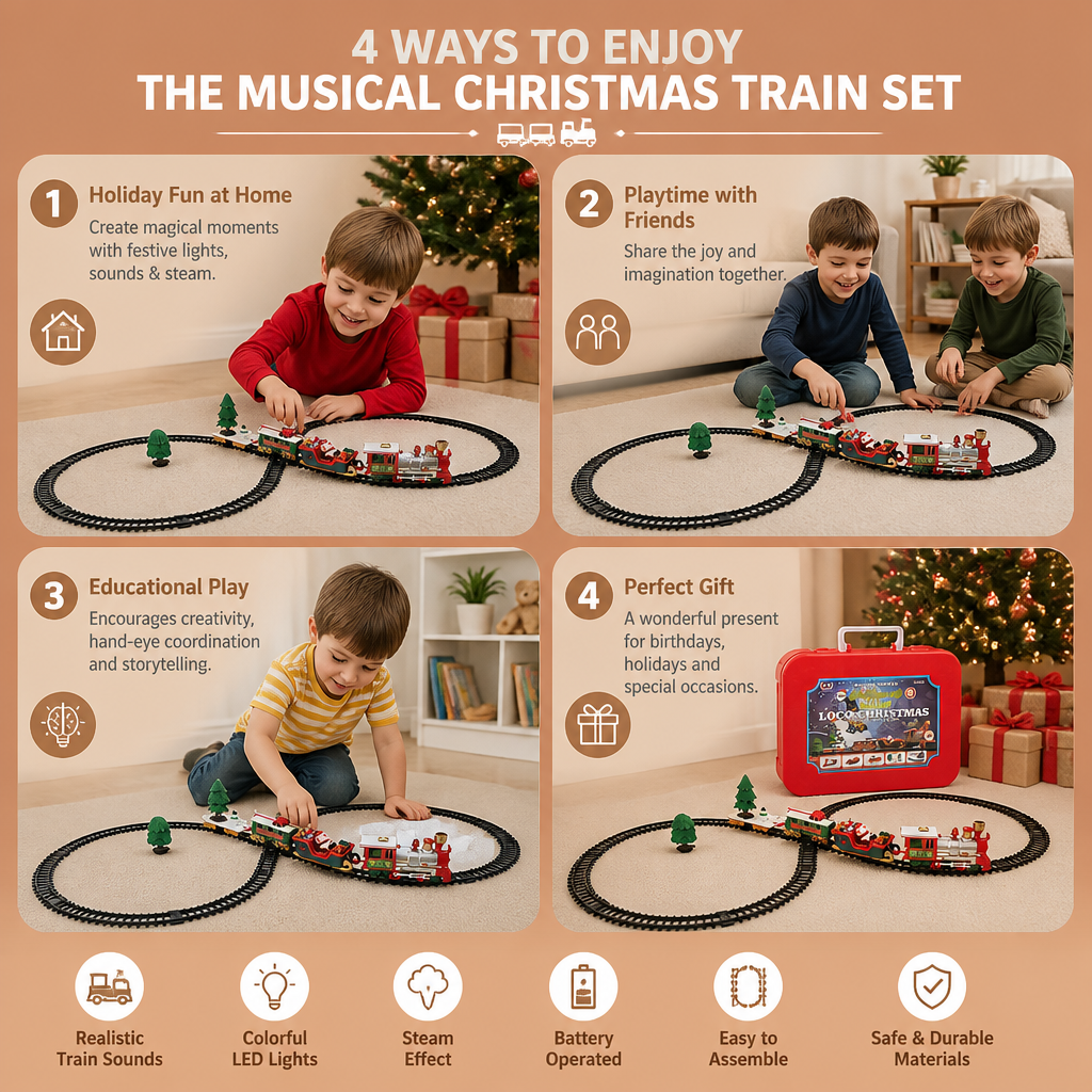 Kids’ Electric Train Set with Lights, Sounds & Steam Effects